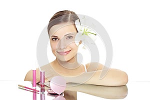 Girl with cosmetics