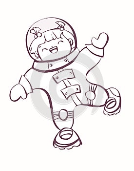 Girl cosmonaut, illustration in cartoon style for colouring