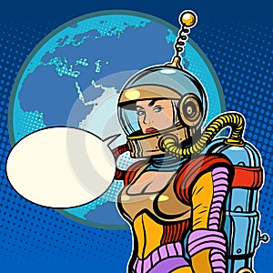 Girl cosmonaut on planet Earth