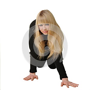 The girl costing on hands and knee