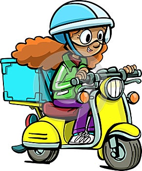 Girl from a courier service on a motorcycle