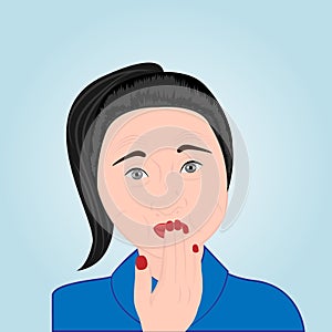 A girl covering her mouth with her hand trying to avoid belching photo