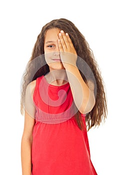 Girl covering one eye