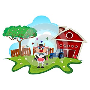 Girl cow cartoon in a farm for your design