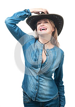 Girl cowboy isolated on a white background