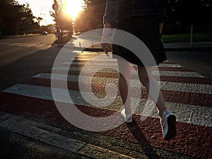 Girl at the crosswalk