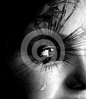 Girl Crying with Tear and Textured Eyelashes