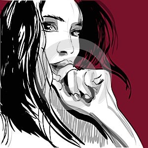 Girl crying woman face. Human emotions. Vector