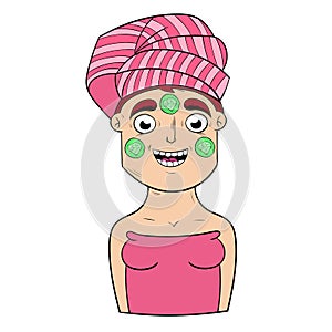 Girl with cucumber face mask