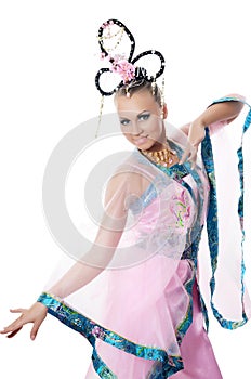 The girl-dancer in a costume of the Japanese