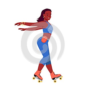 Girl dancing on roller skates on dance party, sporty woman showing modern movement