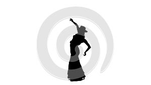 Girl dancing a Spanish incendiary dance. White background. Silhouette. Slow motion