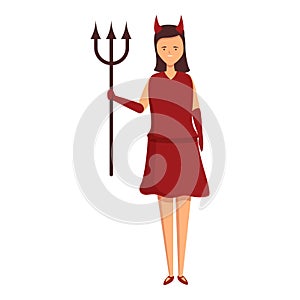 Girl devil fork costume icon cartoon vector. Cute kid