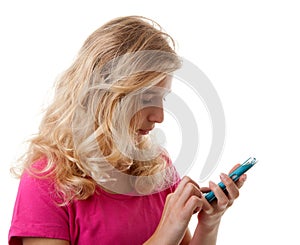 Girl is dialing on mobile phone