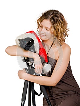 Girl and digital photo camera