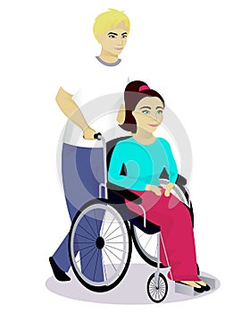 Girl with disabilities in a wheelchair with boy