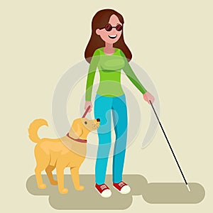 Girl disabled and guide-dog. Blind teenager with his faithful companion.