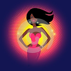 Girl on disco lights background
