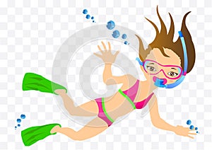 girl diving character illustration on white background