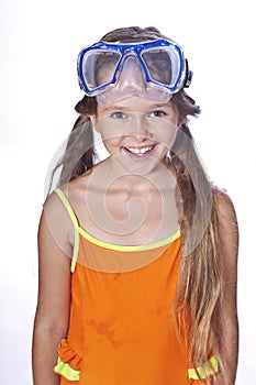 Girl with diving equipment