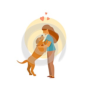 Girl and dog hug cute cartoon vector