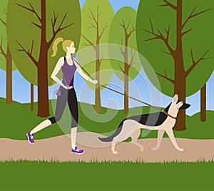 Girl with a dog for a jog