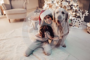 Girl with dog on New Year`s Eve