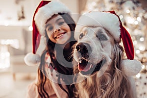 Girl with dog on New Year`s Eve