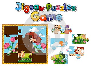 Girl and dog photo jigsaw puzzle game template
