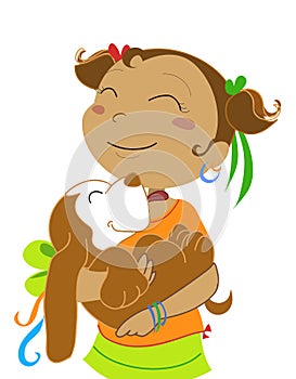 Girl with dog-vectorial illustration photo