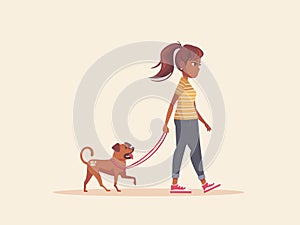 Girl and Dog Walking Together