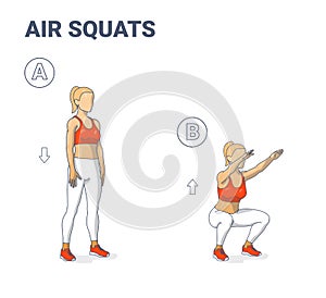 Girl doing Air Squats Exercise Home Workout Guidance.