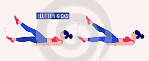 Girl doing Flutter Kicks exercise, Woman workout fitness, aerobic and exercises. Vector Illustration.