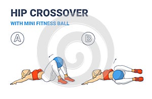 Girl Doing Hip or Knee Roll Exercise with Fitness Mini Ball Guidance. Lower Body Russian Twist.