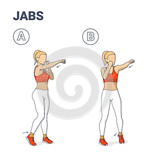 Girl Doing Jabs Exercise Fitness Home Workout Guidance Illustration. Woman Boxing Move Jab Punch. photo