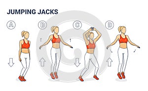 Girl doing Jumping Jacks Exercise Workout Silhouettes.