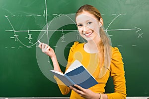 Girl Doing Math on Chalkboard photo