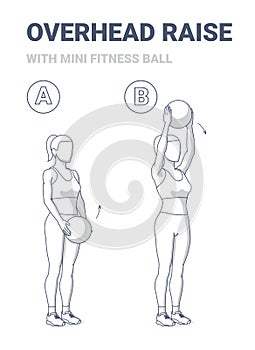 Girl Doing Overhead Raise with Medicine Ball Home Workout Exercise Guidance Illustration.