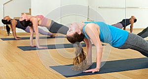 Girl doing Purvottanasana or Upward Plank pose during yoga workout