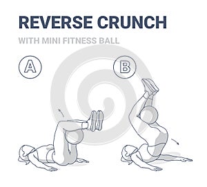 Girl Doing Reverse Crunch with Fit or Medicine Ball Home Workout Exercise Guidance Illustration.