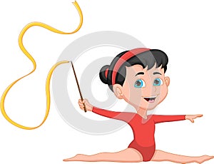 Girl doing rhythmic gymnastics with a ribbon