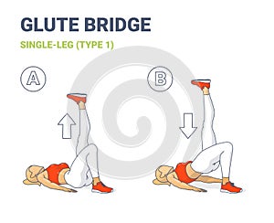 Girl Doing Single Leg Glute Bridge Home Workout Exercise Guidance. Fitness Woman Performing Aerobics