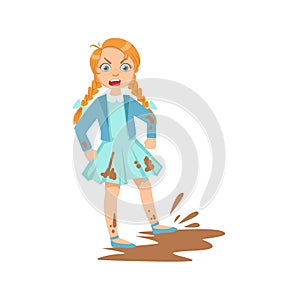 Girl Doing Splash In Mud Puddle Teenage Bully Demonstrating Mischievous Uncontrollable Delinquent Behavior Cartoon