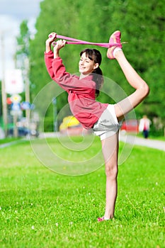 Girl doing stretching exercise. Yoga