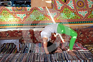 Girl doing yoga indoors