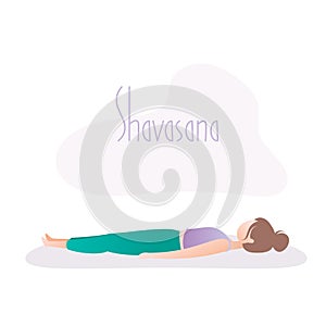 Girl doing yoga pose,Corpse Pose or Shavasana asana in hatha yoga