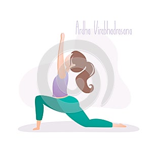 Girl doing yoga pose,Half Warrior Pose or Ardha Virabhadrasana asana in hatha yoga,