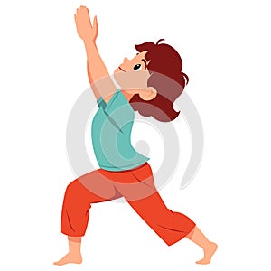 Girl doing yoga Warrior 1 pose