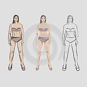 Girl, doll in underwear for putting on clothes on her. Capsule basic wardrobe for a woman. Minimalism. Fashion. Big cupboard. Isol