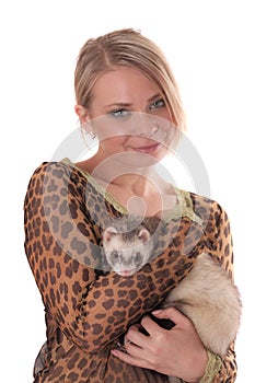 Girl with a domestic polecat